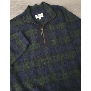 VTG Elements Haley Mens‎ L Blue Green Wool Blend Made In USA Quarter Zip Pockets